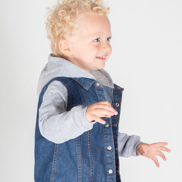 Denim jacket with fleece hood and sleeves Thumbnail