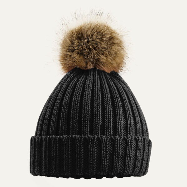 Beechfield Faux Fur Pop Pom Chunky Beanie Thumbnail